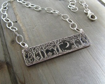 Forest Moon Necklace No. 2, Fine and Sterling Silver Jewelry, Handmade Original, by SilverWishes