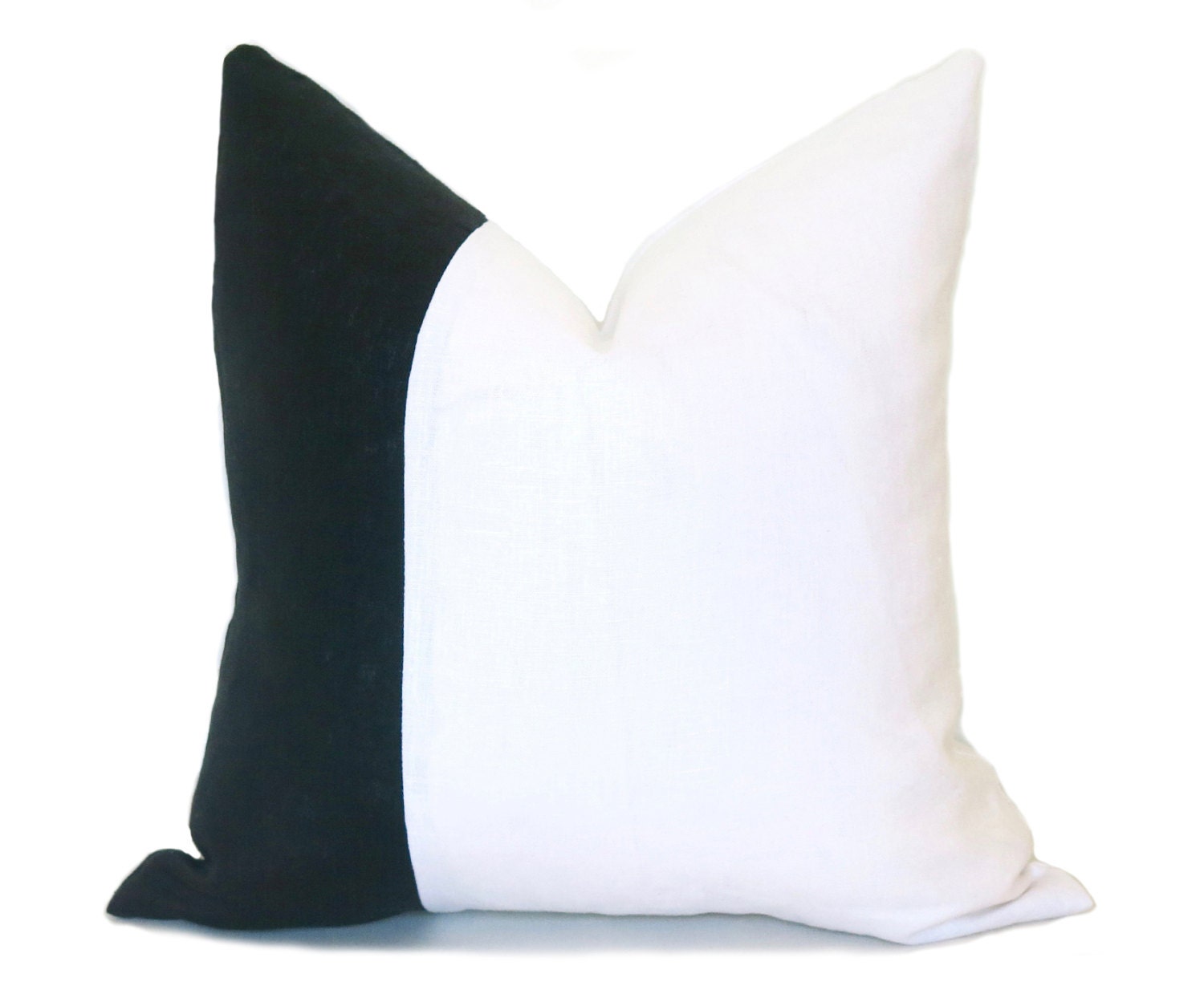 Linen Colorblock Pillow Black and White Pillow Cover Black