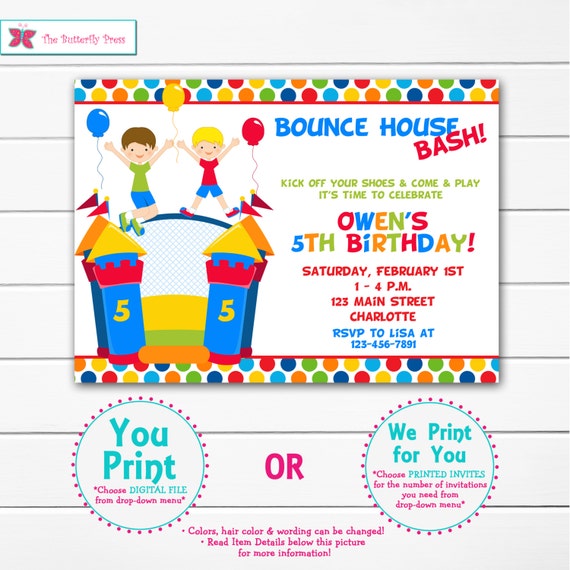 Bounce House Birthday Invitation Bounce Castle Party