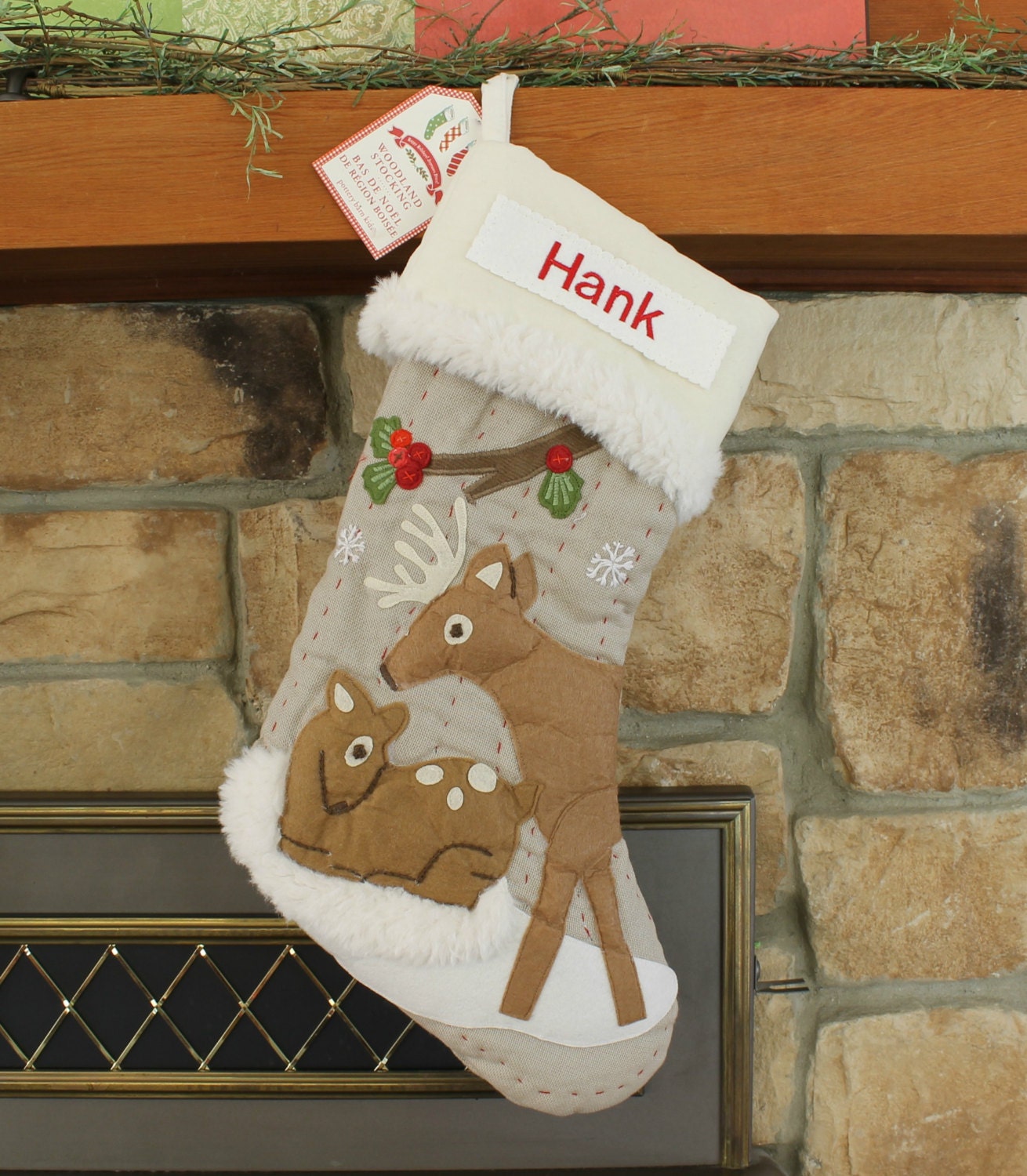 Deer and Fawn Christmas Stocking with Monogram Pottery Barn