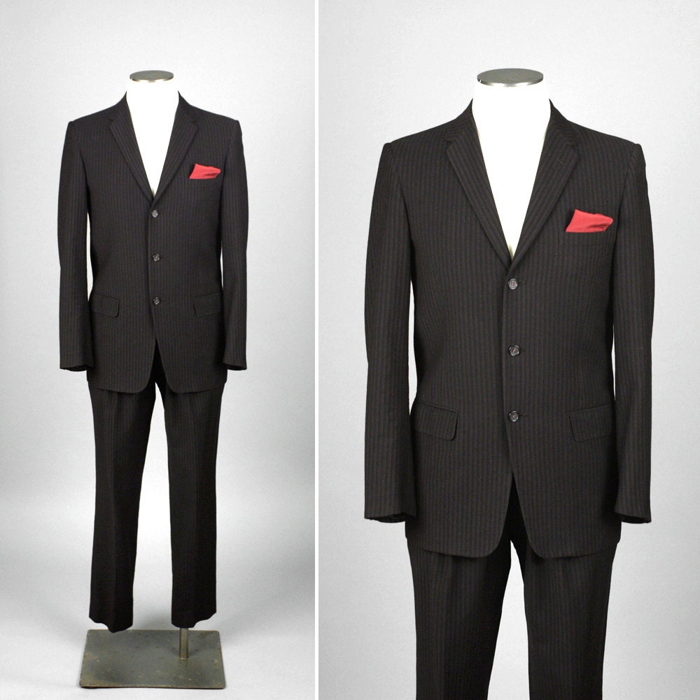 vintage 1950s suit mens STRIPED wool tailored suit