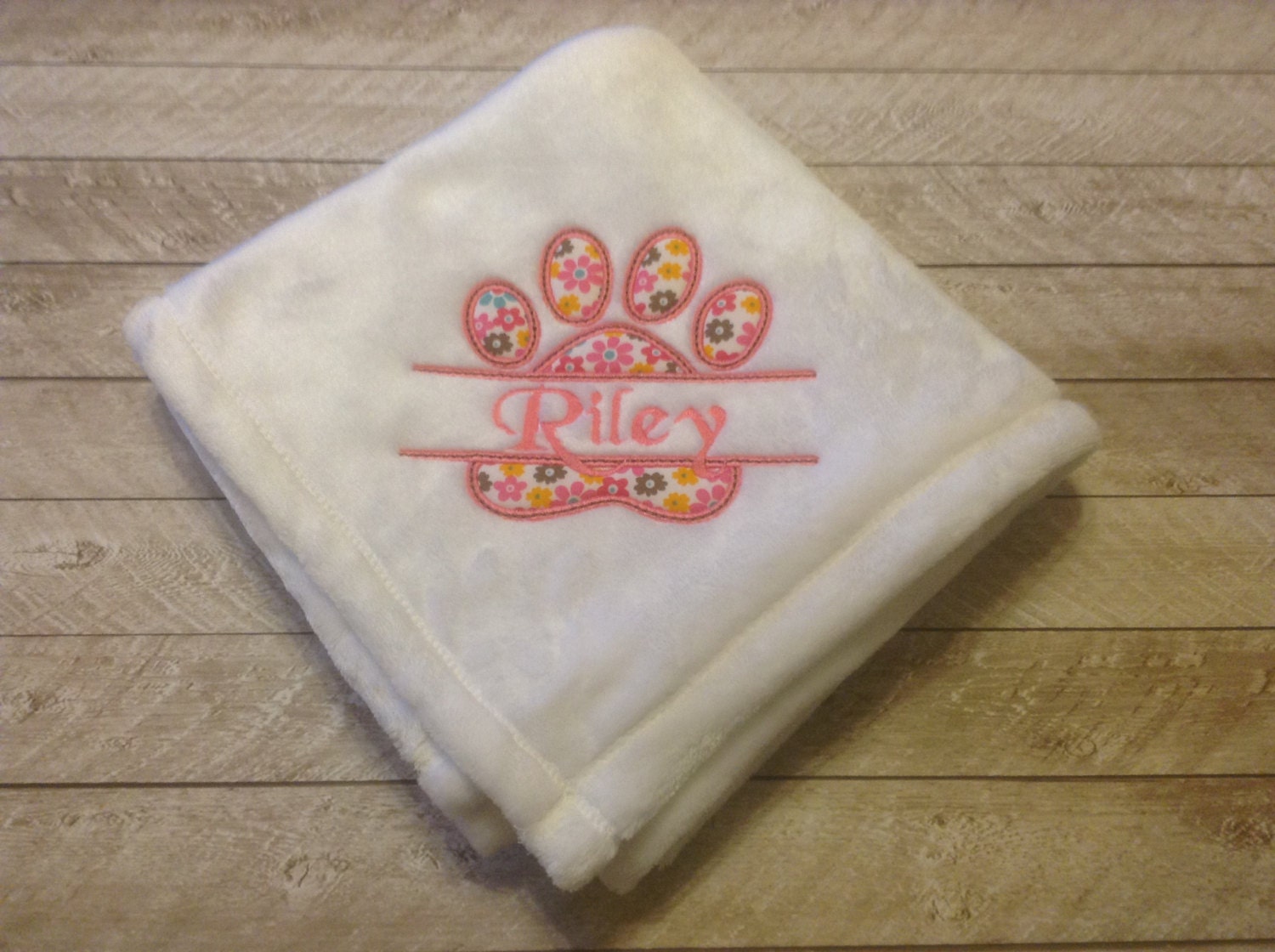 Personalized Dog Blanket with Appliqued Paw Print