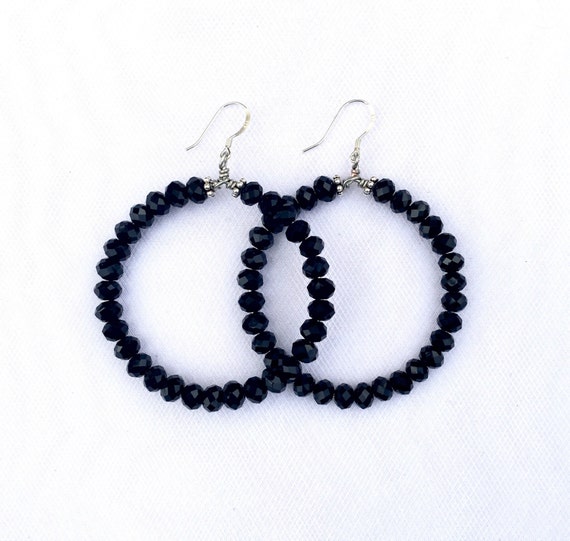Items similar to Black Crystal Beaded Hoop Earrings on Etsy