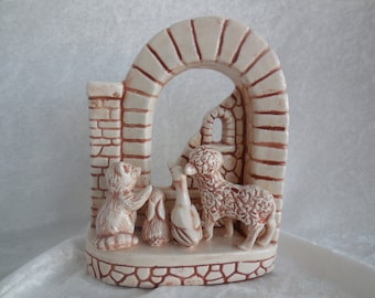 Ceramic Nativity Animal Scene in Arch Display, Glazed Ceramic Nativity, Christmas Animals, Nativity Scene