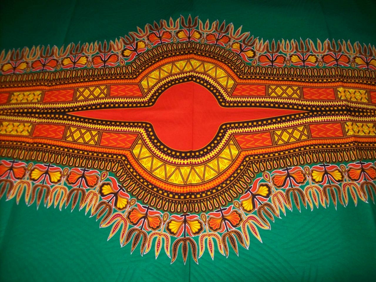 Green color dashiki fabric 2 Yard Large size panels/ Dashiki