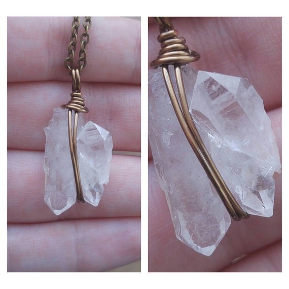 Wire Wrapped Quartz Crystal Cluster Necklace By Drunkenmermaid