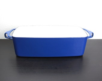 Vintage Dansk Kobenstyle 11.5 in Blue Loaf Pan, Baking and Serving Dish, Enameled Steel, France, Jens Quistgaard Mid Century Modern 170101