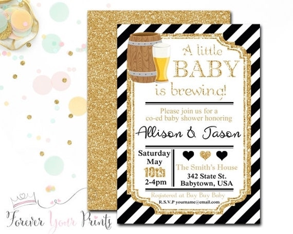 Coed Baby Shower Invitation, Baby Brewing Invitations, Gender Neutral Baby Shower, Baby Brewing Invite, Gold Glitter, Couples Shower Il_570xn