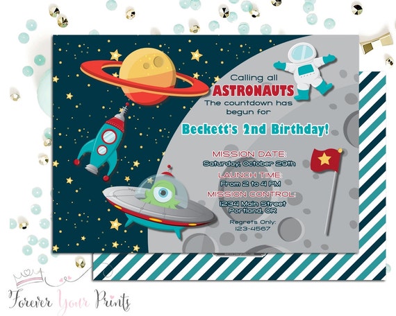 Space Birthday Invitation, Outer Space Invitation, Astronaut Party Invitations, Space Themed Party, Boys Birthday Invitations, Boys Party Il_570xn