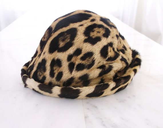 Vintage Leopard Print Fur Hat Ladies Mink Jaguar by jacksonstudios