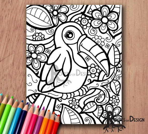 Instant Download Coloring Page Toucan Art Print By Rootsdesign