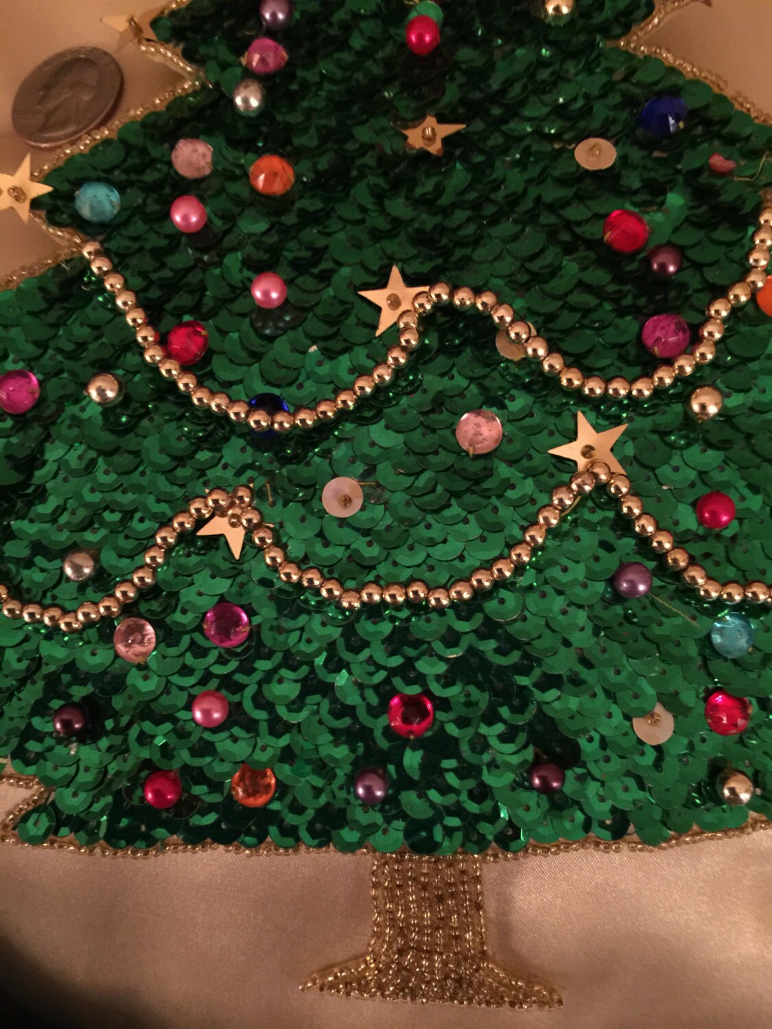 Sequin appliqué Christmas tree large/about 10tall Gold