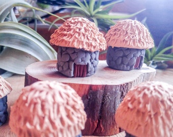 Handmade Polymer Clay Hut - Unique Decorative Accent for your Terrarium or Fairy Garden, Terrarium Supplies, Sculpey, Miniature