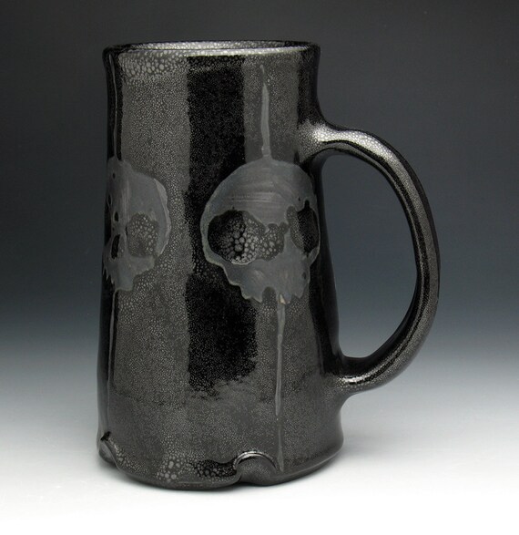 Skull Beer Stein Blackout Skulls Metallic Black Four Skulls