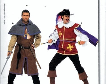 Burda 7976 Mens Musketeer Costume Pattern Renaissance Medieval Camelot Size 38, 40, 42, 44, 46, 48 and 50