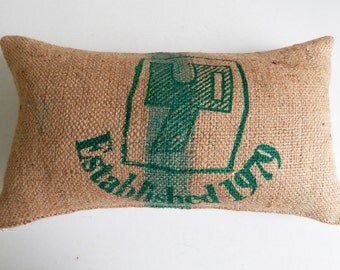 Established 1979 Pillow Cover in Burlap - Turquoise and Green Striped Pillow Cover - Rustic Throw Pillow