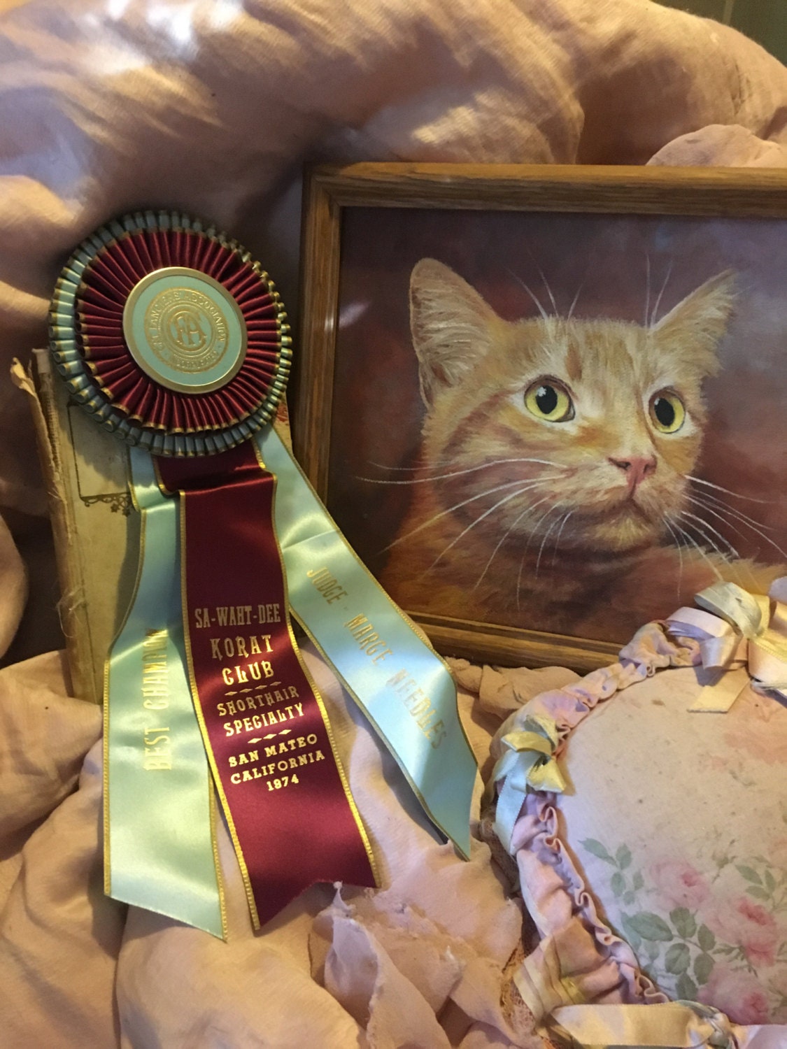 Vintage CFA CAT Show Satin Ribbon Rosette Award Grand Champion