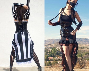 Steampunk Skirt - Striped Skirt - Beetlejuice Skirt - Gothic Long Skirt - Made to Order - Halloween Skirt