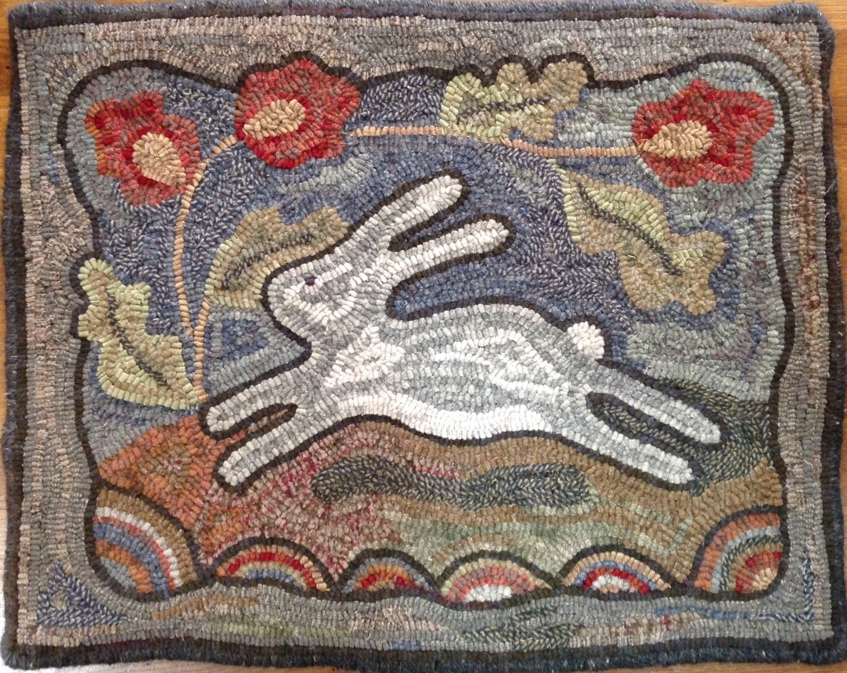 Rug Hooking PATTERN, Spring Delight, 18 x 24, J804, Bunny Hooked Rug, Primitive Hooked Rabbit