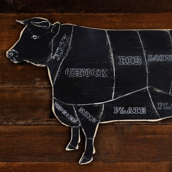 Rustic Cow Butcher Shop Sign Beef Meat Chart Butcher Diagram