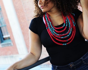 African Necklace, African Print Multistrand Necklace, African Wax Necklace, African Jewelry, Ankara Necklace, Rope Necklace, African Jewelry