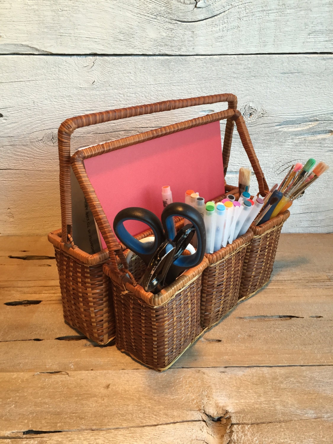 Basket utensil caddy \/ holder. Craft organizer.