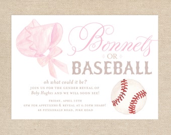 Bonnets or Baseball Gender Reveal Invitation
