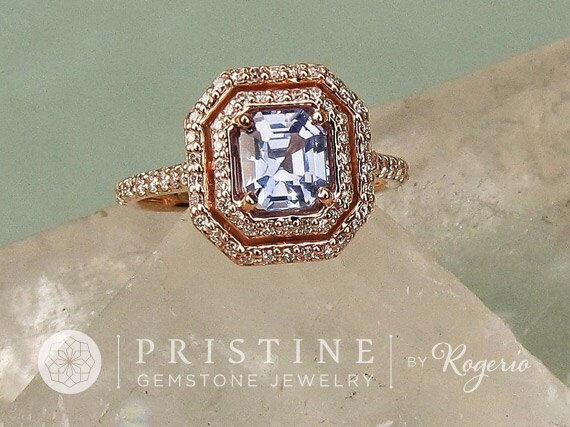 Asscher cut gemstone engagement rings