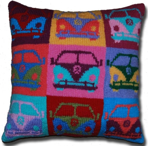 PDF Knitting Pattern for a Pop Art Campervan Cushion Cover
