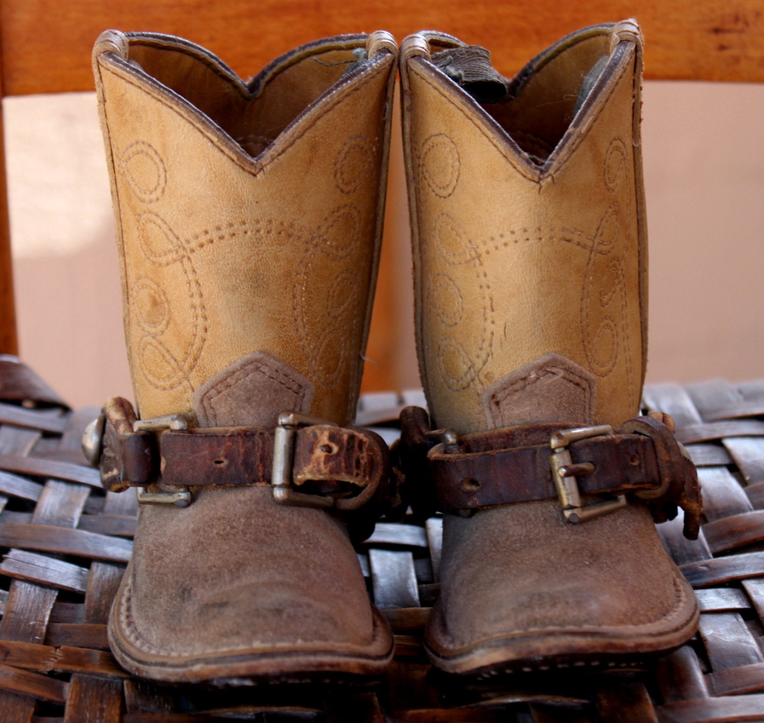 little boy suede cowboy boots with old spurs