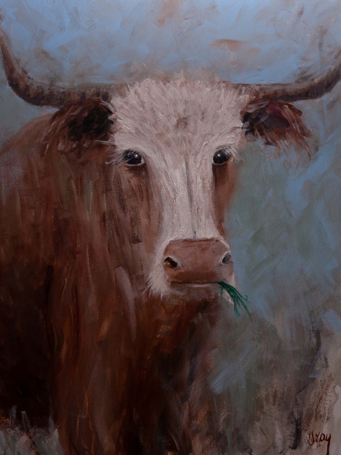ORIGINAL Longhorn Steer PAINTING on CANVAS Original Whimsy