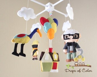 UP Mobile, Baby Mobile, Baby Crib Mobile, Nursery Inspired by Disney UP, House Balloons Nursery Decor, Carl, Russell, Dog Dug.