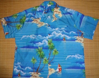 Mens Vintage 70s Sailing Palm Hawaii Hawaiian Shirt - XXXL 3XL - The Hana Shirt Co