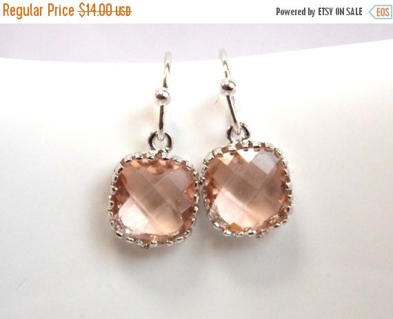 SALE Peach Earrings Coral Champagne Glass Earrings by mlejewelry