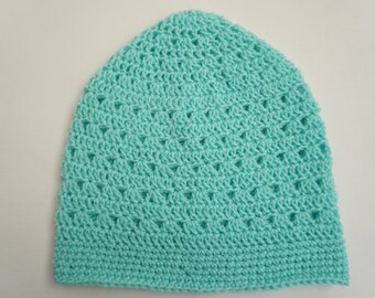 Turquoise Blue Lacy Crochet Beanie Light Weight Beanie Aqua Blue Womens Crocheted Hat Womens Beanie Teen Girls Beanie (HAT103 Turquoise)