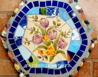 Mosaic stepping stone Mosaic wall plaque Mosaic wall decor-blu
