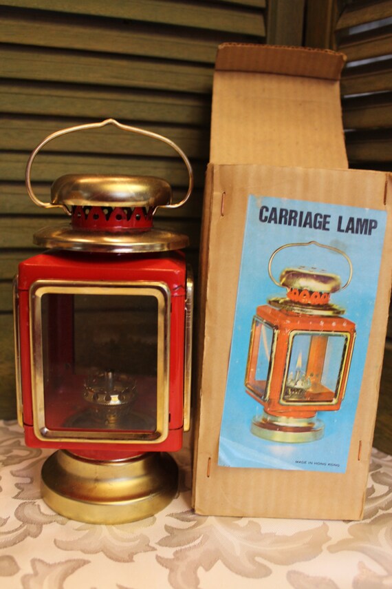 Vintage Square Oil Lamp Carriage Hurricane Style Red and