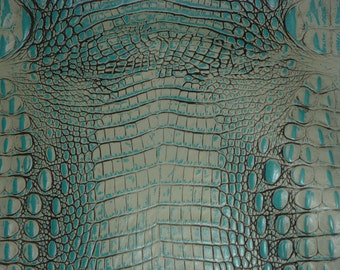 Leather 8"x10" ALLIGATOR Turquoise with gray Croc Embossed Cowhide 2.5-2.75oz/1-1.1 mm PeggySueAlso™ E2860-06
