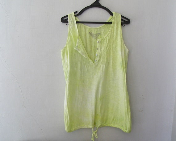 Pistachio Green Tank Top Hand Dyed Cotton Woman by MeshuMaSH