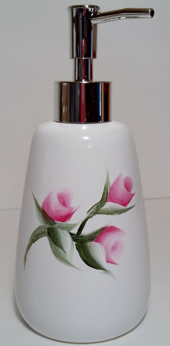 Liquid soap dispenser hand painted rose by Happygalcollection