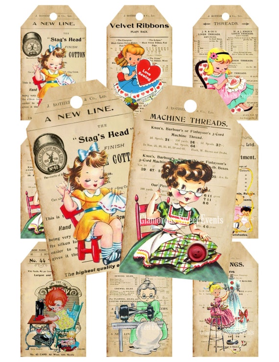 INSTANT DOWNLOAD Vintage Sewing Tags Printable Sewing Tags