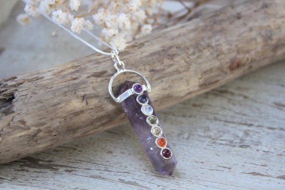 AMETHYST CHAKRA NECKLACE- 7 Chakras- Necklace- Hippie- Crystal Necklace- Yoga Wear- Semi Precious- Crystal Jewellery- Vintage- Boho