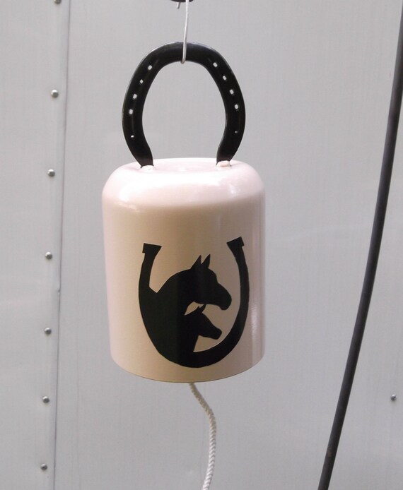 Scuba tank bell wind chime or gong with horseshoe