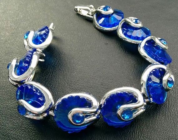 Blue Rivoli Link Bracelet Rhinestones & by BrightgemsTreasures