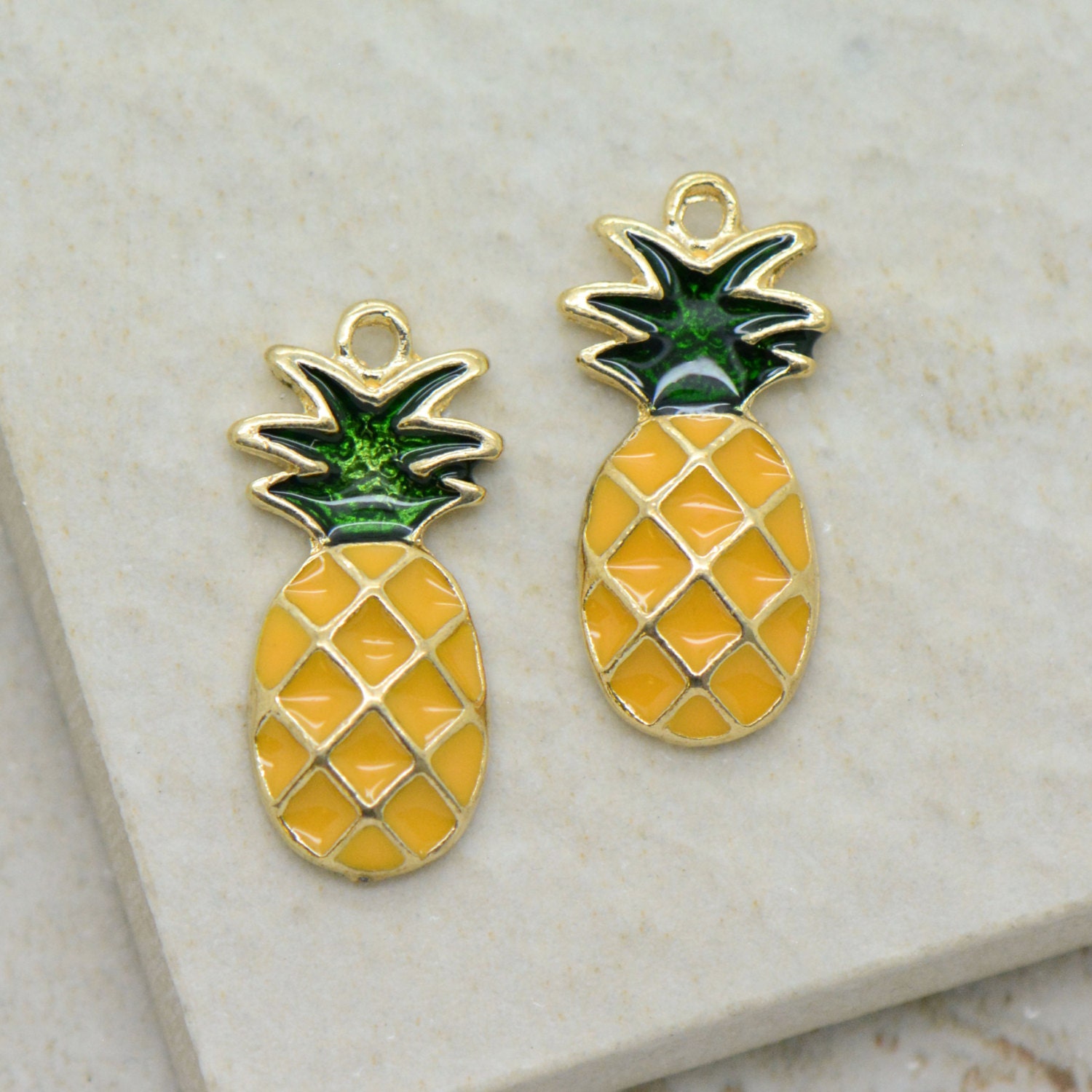 Enamel Pineapple Charm Hand Painted Enamel Pineapple 24K Gold