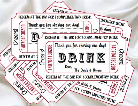 Printable Drink Tickets DIY Wedding Instant Download Table