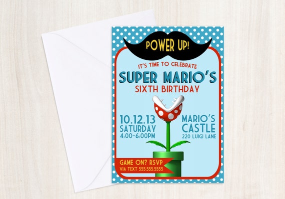 Custom Birthday Party Invite - Mario Invitation - Mustache - Super Mario - Party Supplies Il_570xn