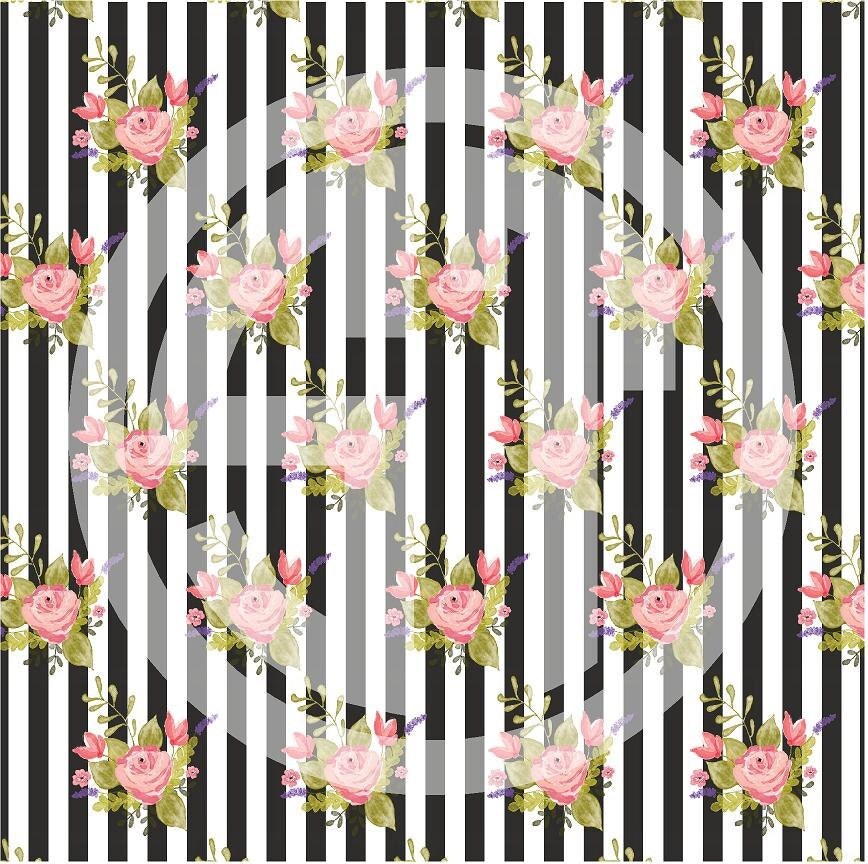 Black and White Stripe Floral Print printed vinyl or heat