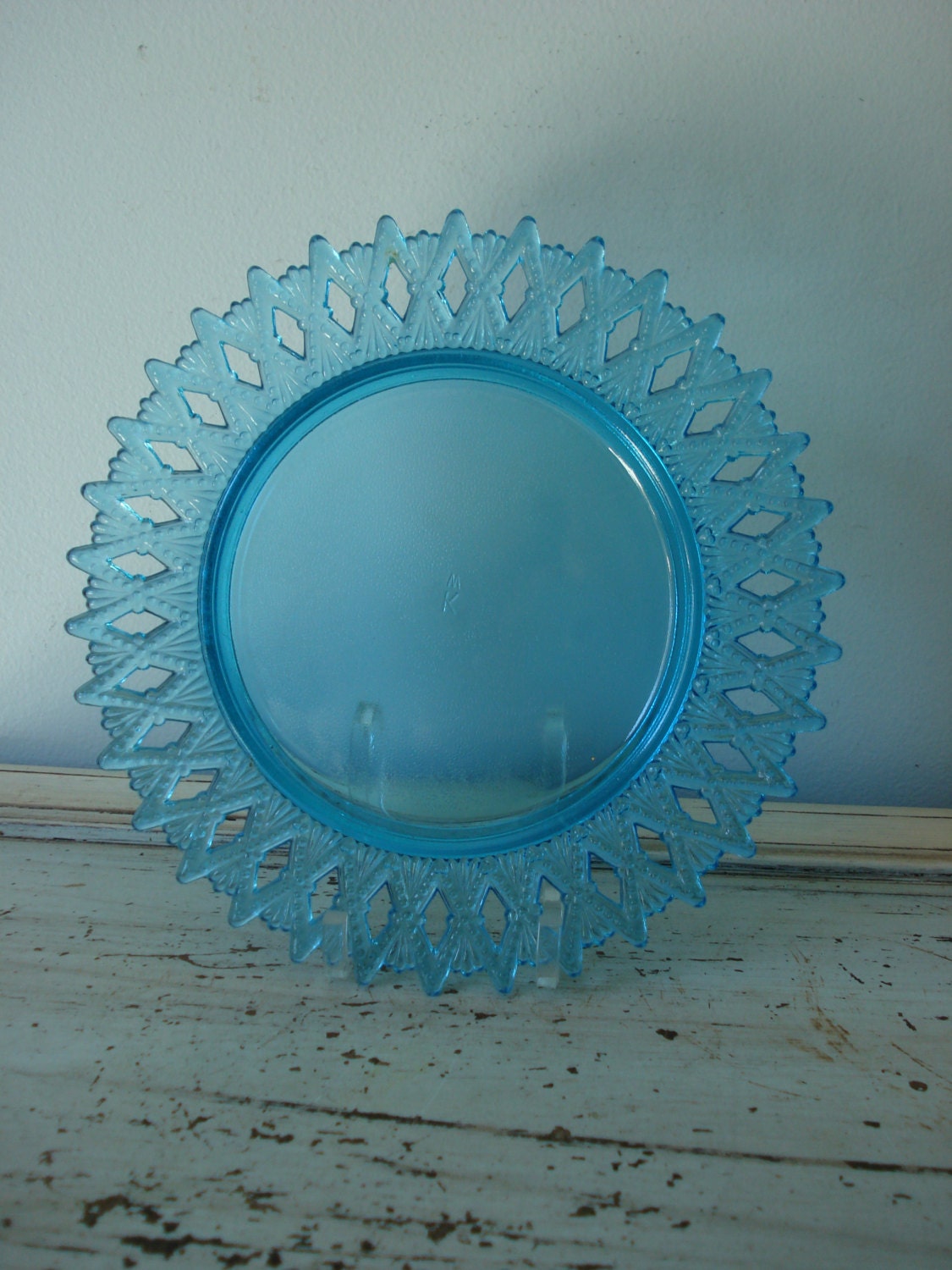 Vintage Teal Blue Glass Plate/Decorative Dessert Plate/ornate