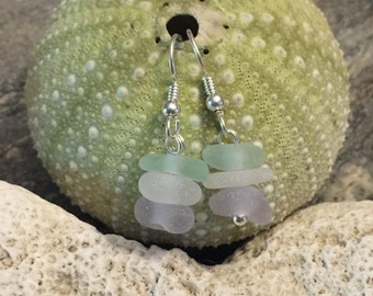Sea glass jewelry- Purple, Sea foam green and White Sea glass earrings